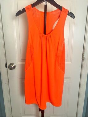 Danskin Now Tank Top Womens XLarge 16 Orange Fire Hem Dri-More Mesh